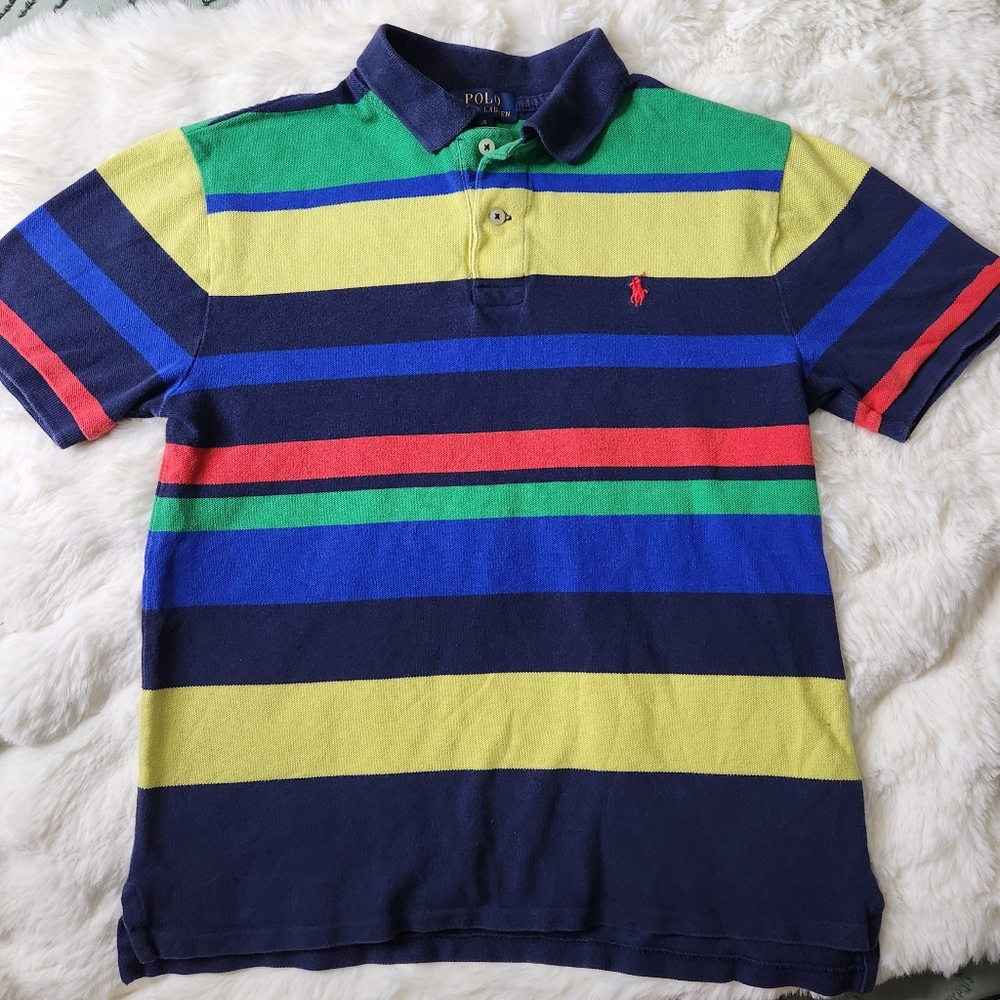 Vintage Y2K Polo Ralph Lauren Rainbow Stripe Polo Shirt Large